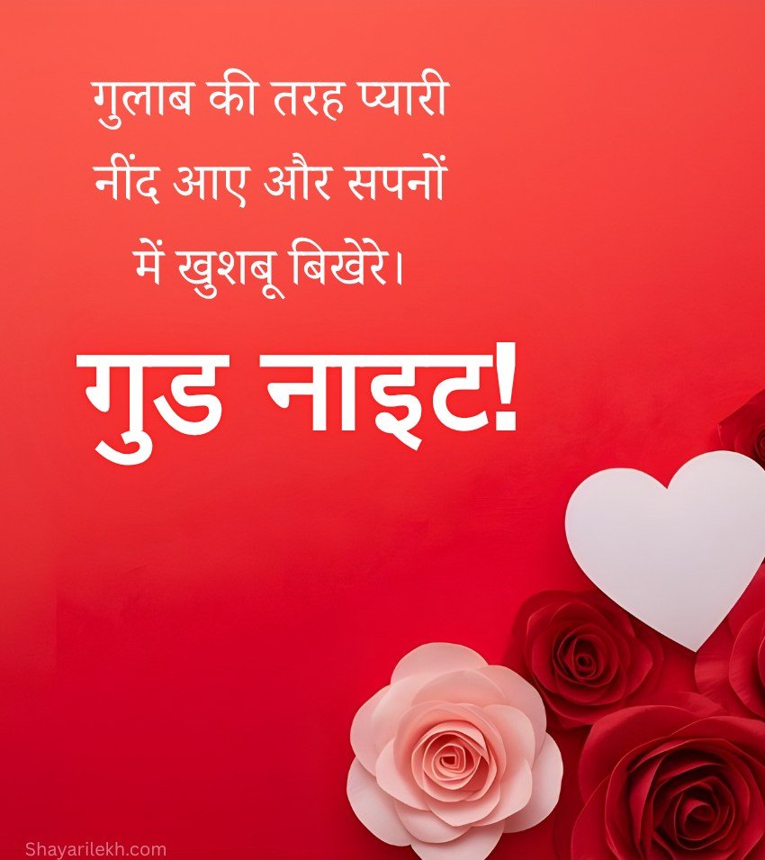 Rose with good Night Wishes in Hindi for Her