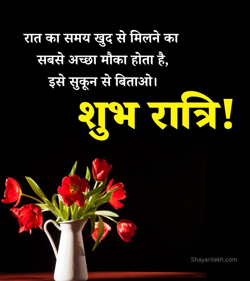 Good Night Shubh Ratri Images In Hindi with Flower