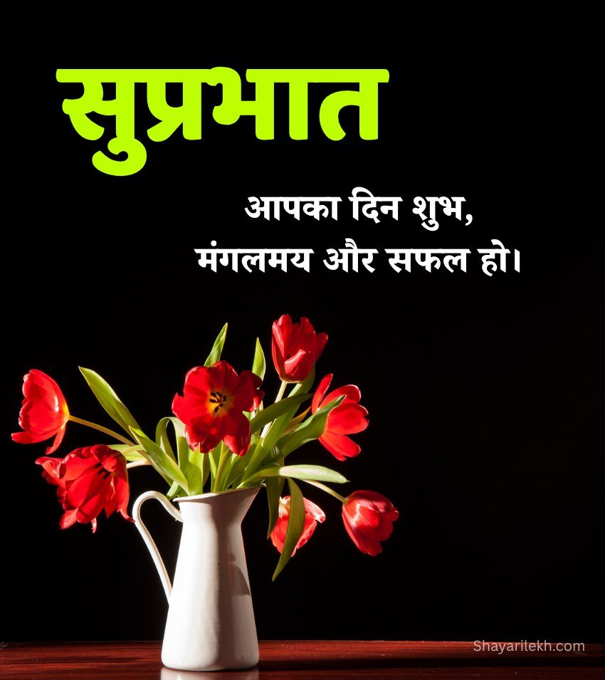 Good Morning Images in Hindi with Rose Flowers